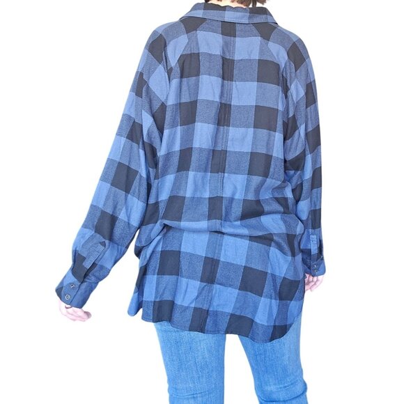 Westbound Blue Black Check Button Down Shirt Women 2X Fall Western Boho Grunge - Picture 3 of 6